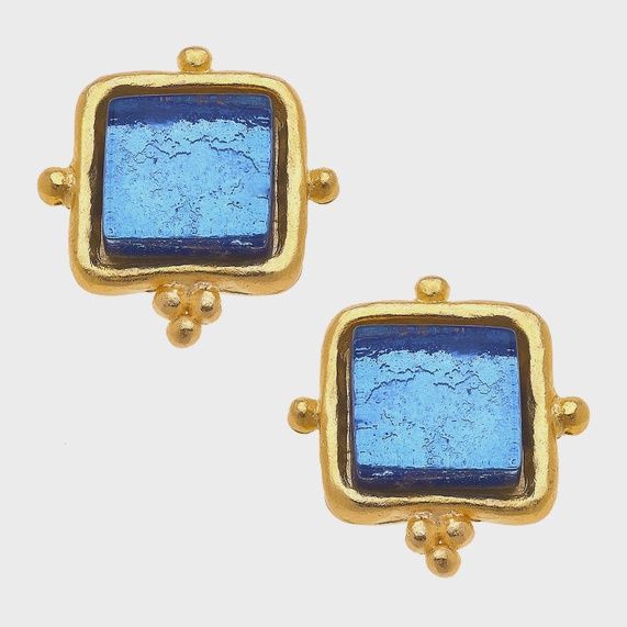 ER Madeline French Glass Studs, Color: French Blue