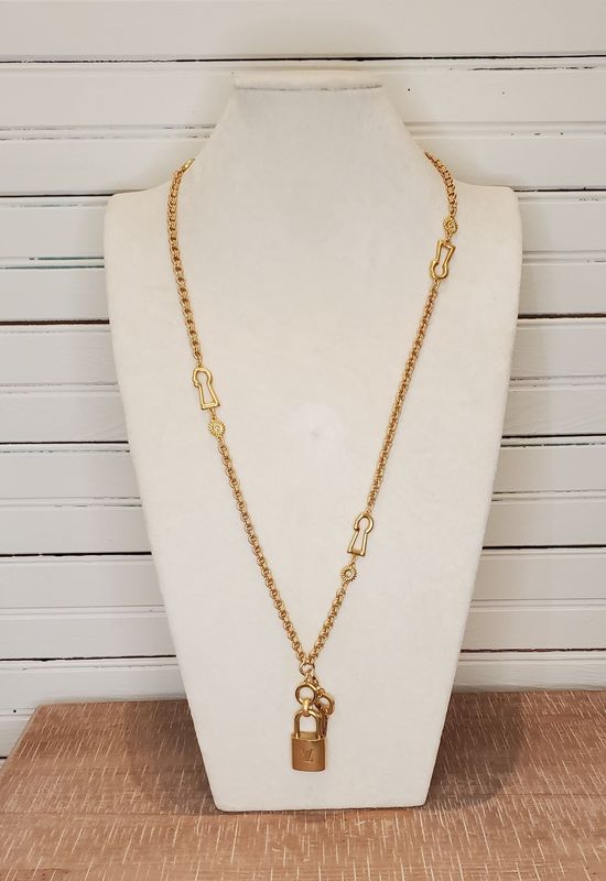 Louis Vuitton Lock &amp; Key Long Gold Keyhole Necklace