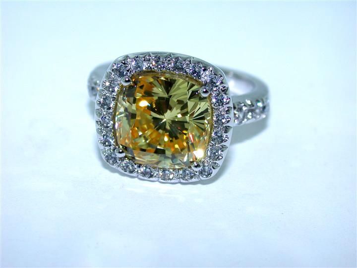 Canary CZ Sterling Silver Ring, Size: 6
