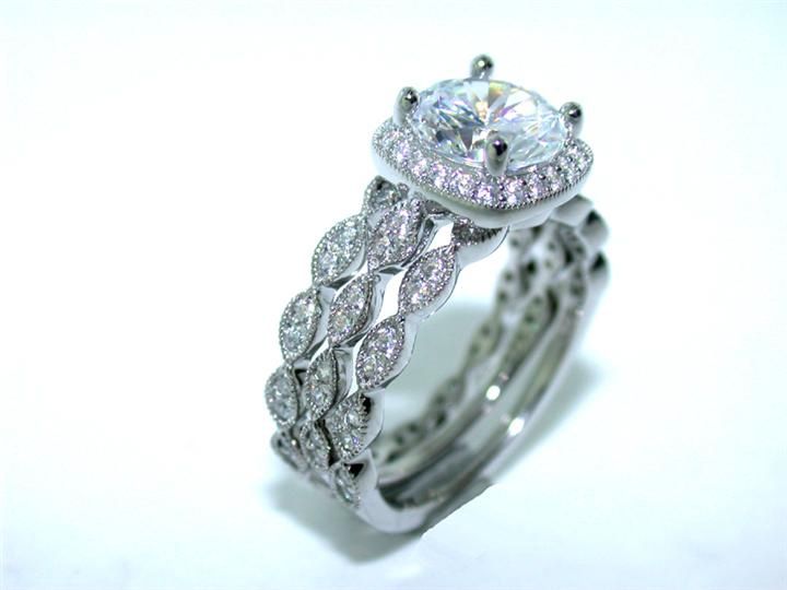 SS 3 Piece CZ Wedding Ring Set, Size: 7