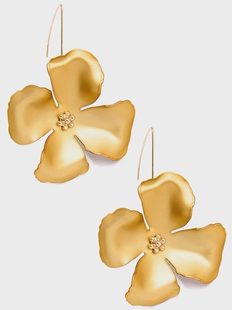 Metallic Hand Painted Flower Threader Drop Earring, Color: Gold