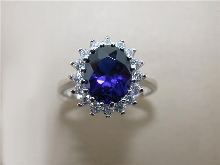 SS Princess Di Style CZ Ring, Color: Sapphire, Size: 6