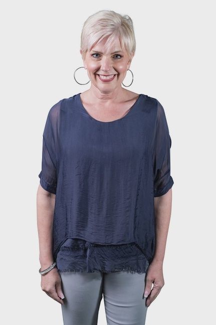 Tina Stephens Adriana Silk Double Raw Edge Top (BQ209) Multiple Colors