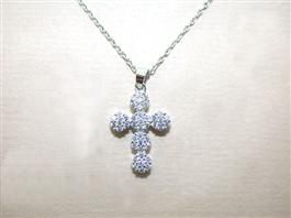 Pave CZ Cross Necklace, Material: Sterling Silver