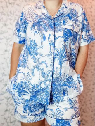 Heart of Grace Golden Isle Pajama Set, Size: Small, Color: Blue Toile