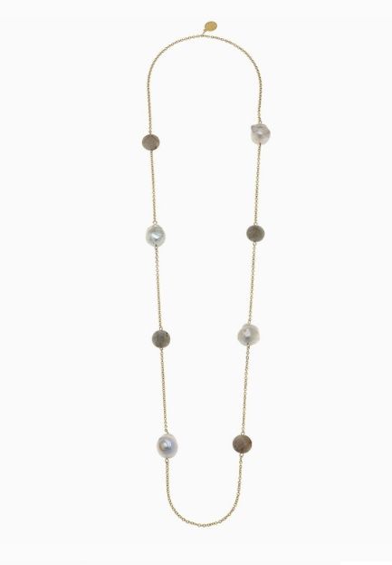 Labradorite and Baroque Pearl Necklace