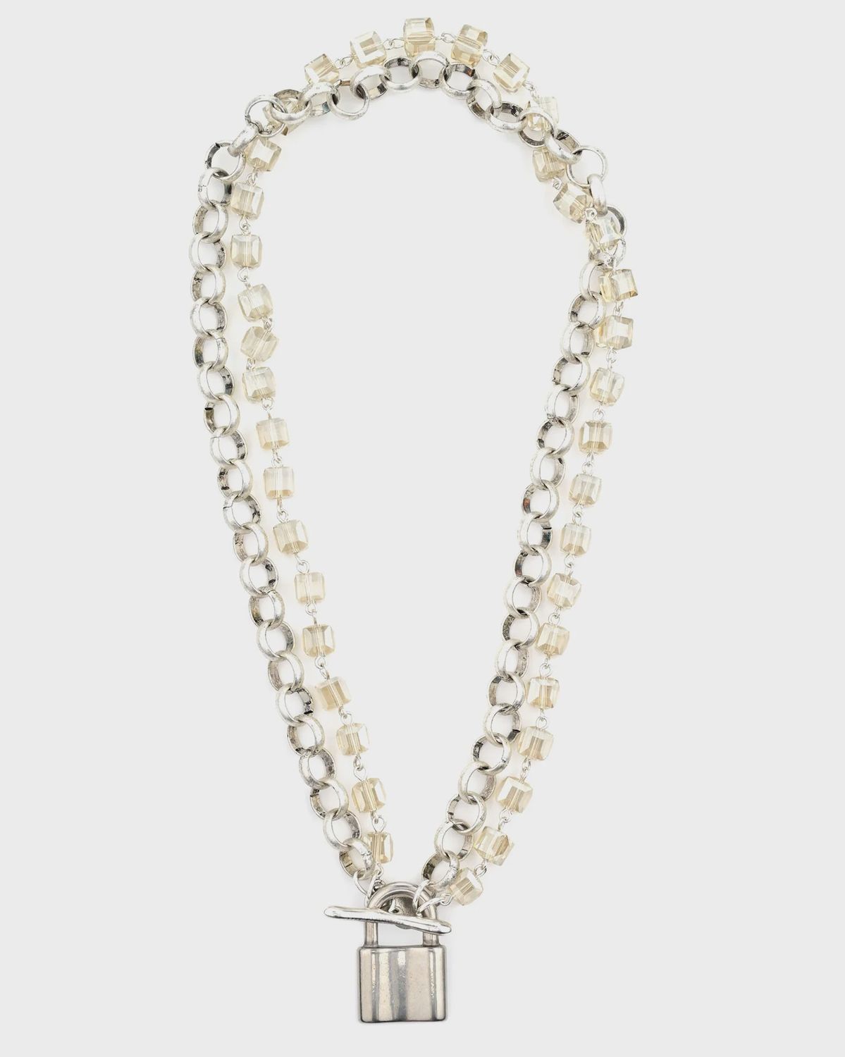 Julio &quot;Mailbox&quot; Padlock Toggle Necklace, Color: Silver/Champagne