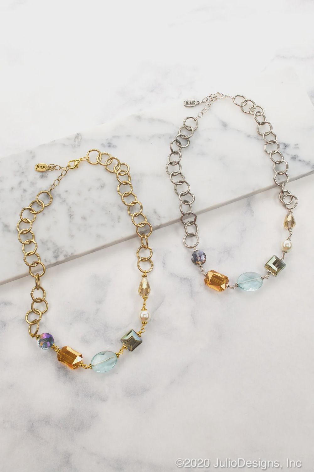 Julio &quot;Coretta&quot; Crystal &amp; Cable Chain Necklace, Material: Gold