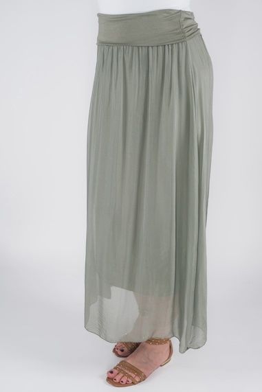 Tina Stephens Brenda Silk Foldover Waist Skirt (SL204), Color: Olive, Size: One Size