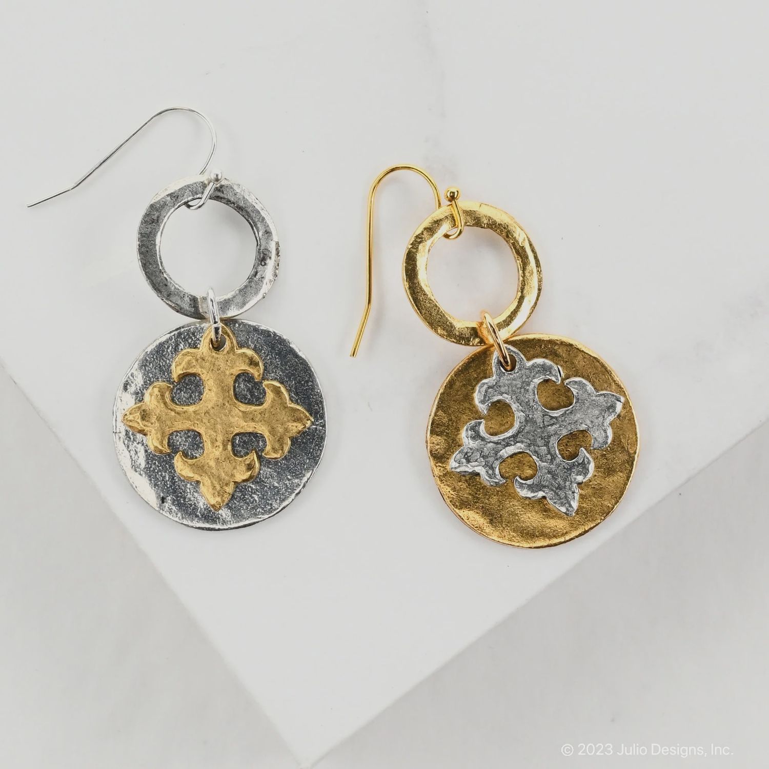 Julio &quot;Ginsburg&quot; Maltese Cross Earrings, Color: Gld on Slvr