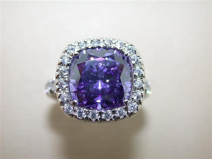 SS Cushion Cut Tanzanite CZ Ring