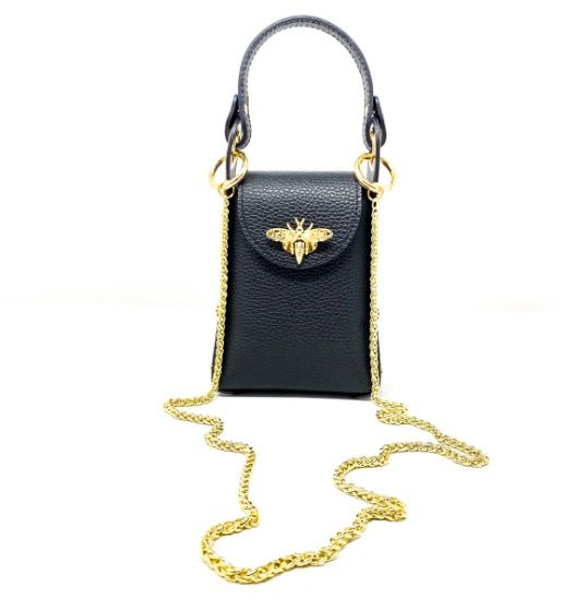 Italian Leather Butterfly Tall Clutch/Crossbody, Color: Black