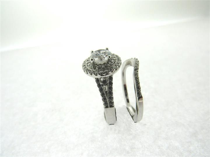 SS Double Halo CZ Wedding Ring Set, Size: 6