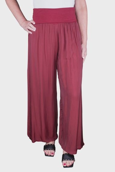 Tina Stephens Mercedes Silk Foldover Waist Pant (PL203), Color: Burgundy, Size: One Size