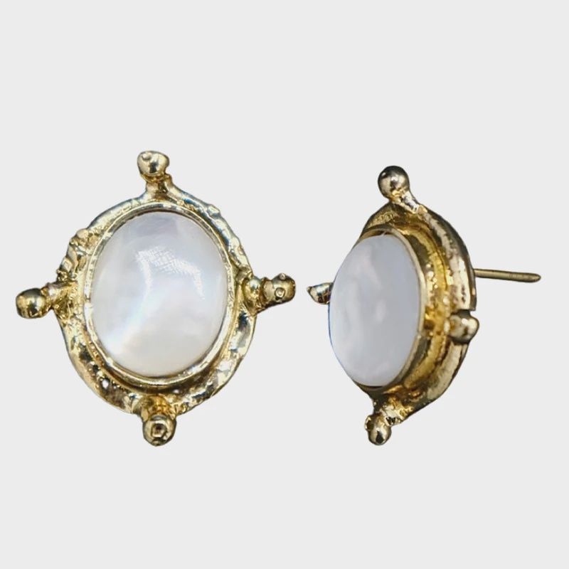MOP Framed Post Earring, Material: Gold