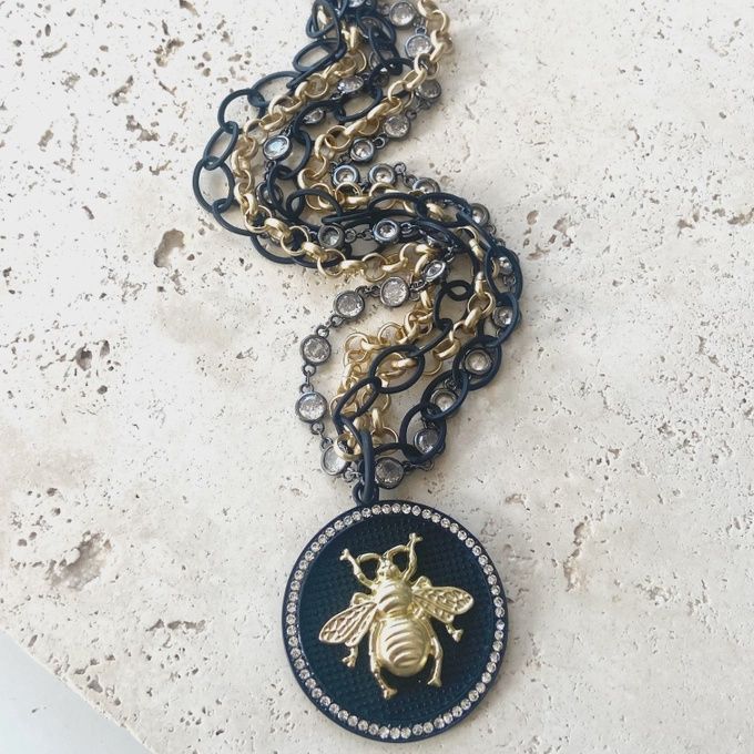 Mixed Metal Triple Layered Bee Pendant Necklace (N24211)