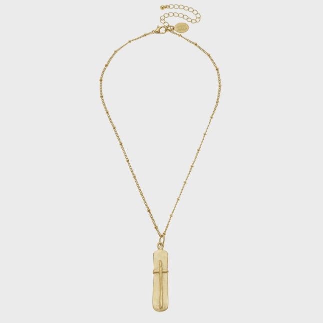 Dainty Bar Cross Necklace, Material: 24Kt Gold Plated