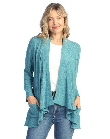 J&amp;J Brushed Hacci Draped Cardigan (VP4), Color: Teal, Size: Small