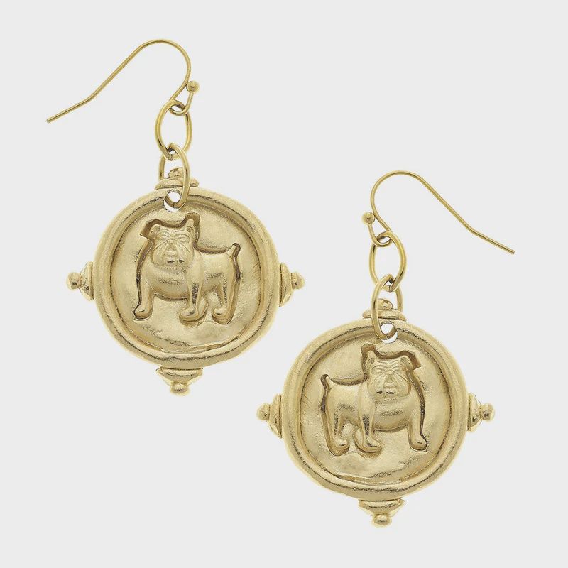 Bulldog Intaglio Wire Drop Earring, Material: 24kt Gold Pltd