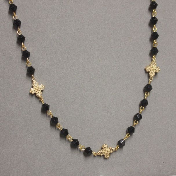 34&quot; 5 Cross on Jet Bead Chain (N109BJ)