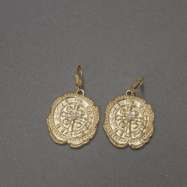 St Benedict Cross Coin, Color: Glass Pearl