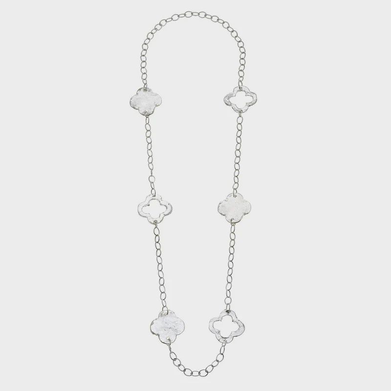 Clover Long Chain Necklace (3432v), Material: Silver