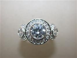 SS Antique Triple Round CZ Ring, Size: 6