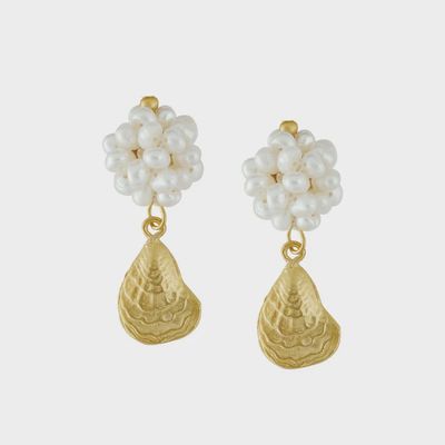 Oyster &amp; FW Pearl Cluster Earrings (1962w)