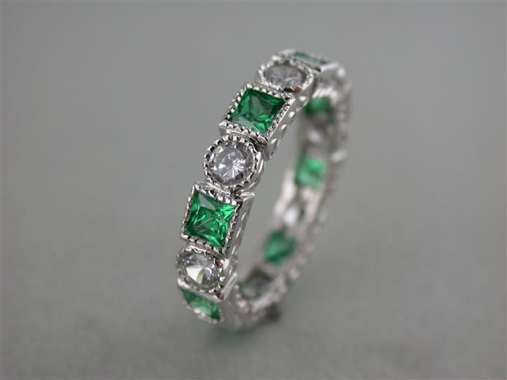 SS Emerald CZ Eternity Ring, Color: Emerald, Size: 7
