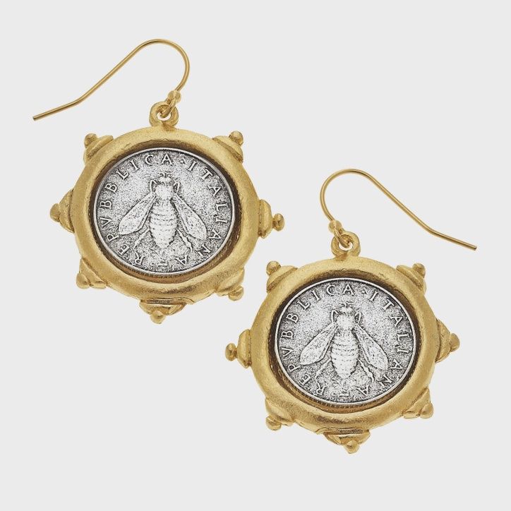 Gold and Silver Bee Italian Coin Post Earring