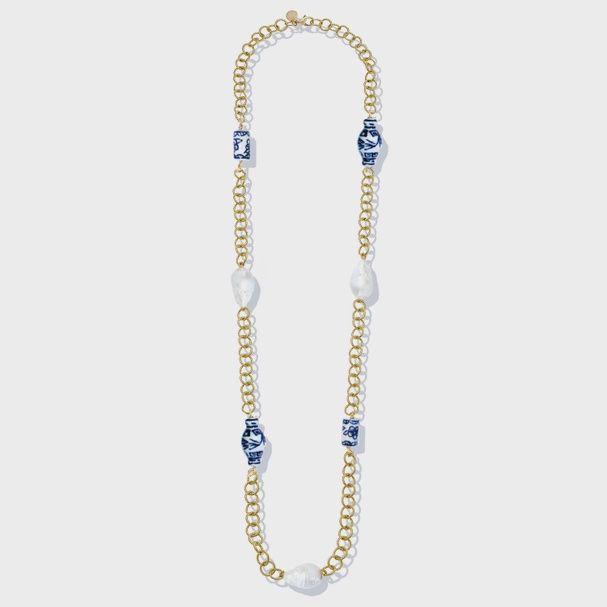 30&quot; Porcelain &amp; Baroque Pearl Chain Necklace