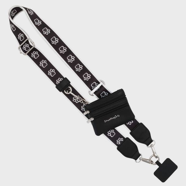 Clip &amp; Go Crossbody Strap with Pouch - Fun Patterns, Color: B/W Paw Tracks