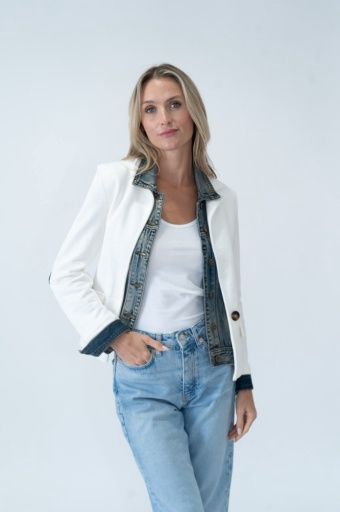 Six Fifty &quot;Clarissa&quot; Mixed Media Jacket, Colour: IVORY, Size: XL