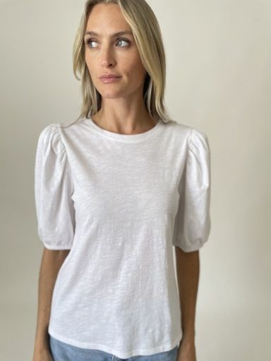 Six/Fifty &quot;Rya&quot; Crew Neck Puffed Shoulder Tee (SF3232), Colour: WHITE, Size: Large