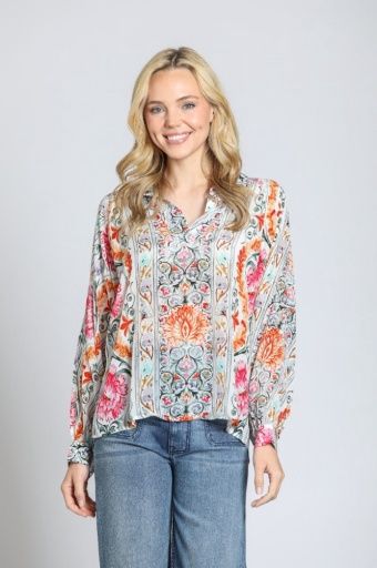 AP-NY Half-Placket Pullover Blouse (T16P/B-962D/NC), Colour: PINK MULTI, Size: XL