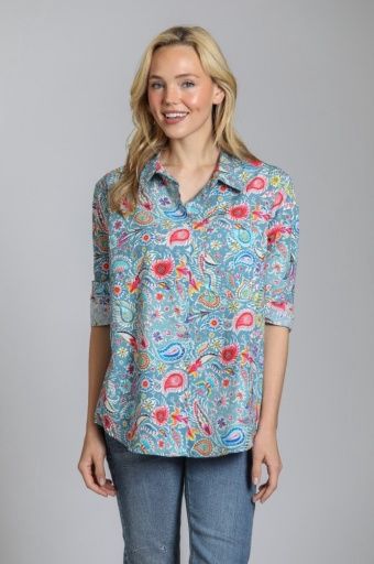 AP-NY Boyfriend Shirt (T19P/B-967D/CT), Colour: BLUE MULTI, Size: XL