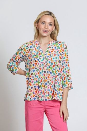 AP-NY Vneck Top with Tassel (B-51P/C-044D/NC), Colour: PINK MULTI, Size: XS
