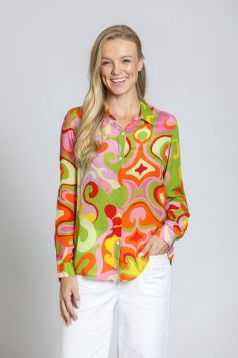 AP-NY Roll Tab Sleeve  Mix Media Shirt (B-52P/B-808D/NC), Colour: GREEN MULTI, Size: XL