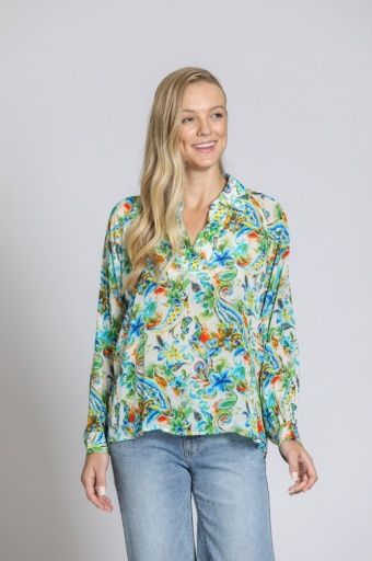AP-NY Half-Placket Pullover Blouse (T16P/C-029D/NC), Colour: GREEN/BLUE MULTI, Size: XL