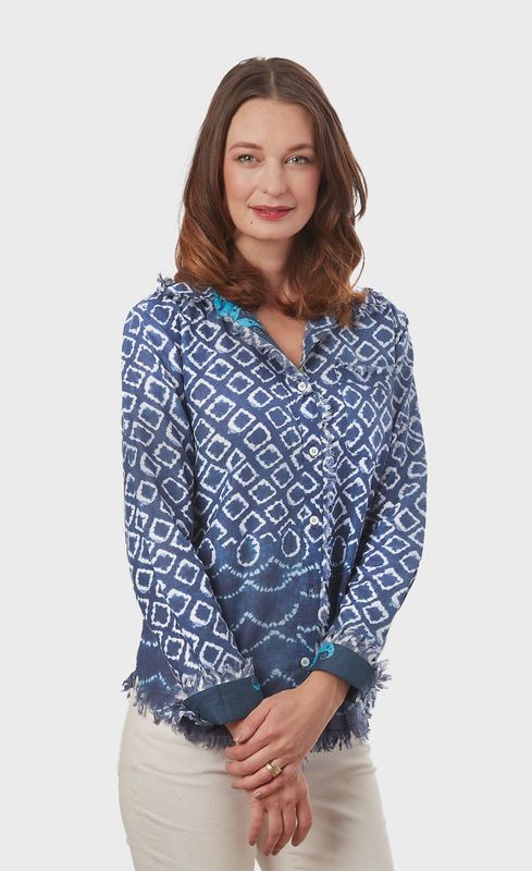 Tizzie Cape Cod Tunic (4949 R911) Navy &amp; White Ikat Print