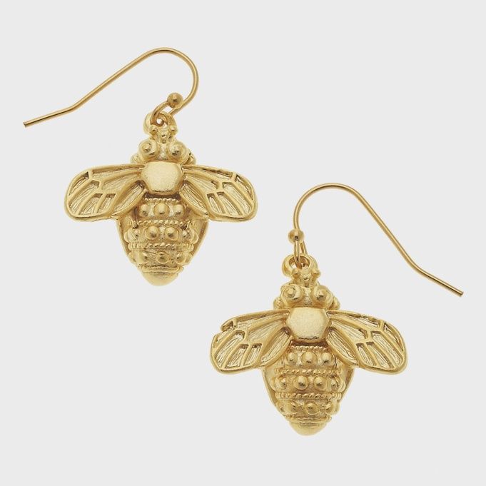 Gold Bee on Wire Hook Earrings (1210g)