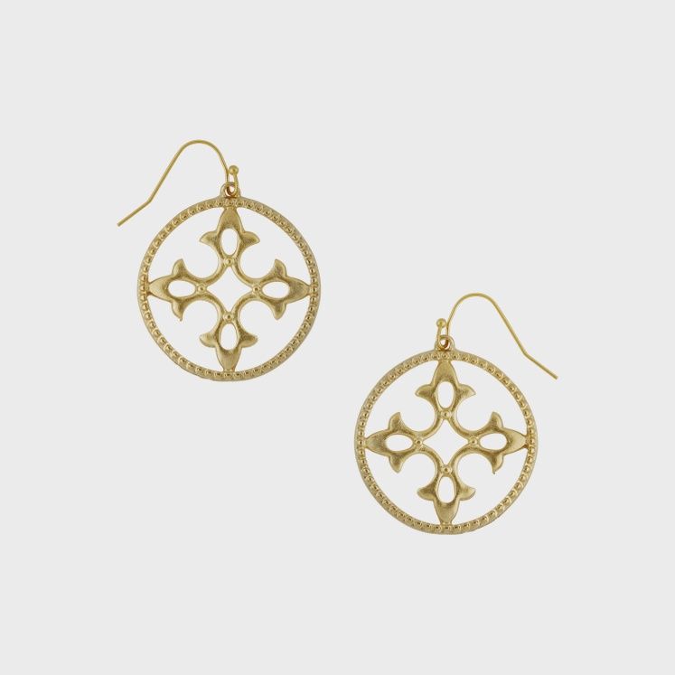 Gold Round Cut-Out Wire Earrings (1413g)