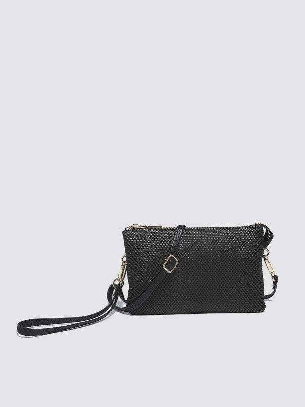 &quot;Riley&quot; Small Xbody/Wristlet (Micro Straw), Color: Black