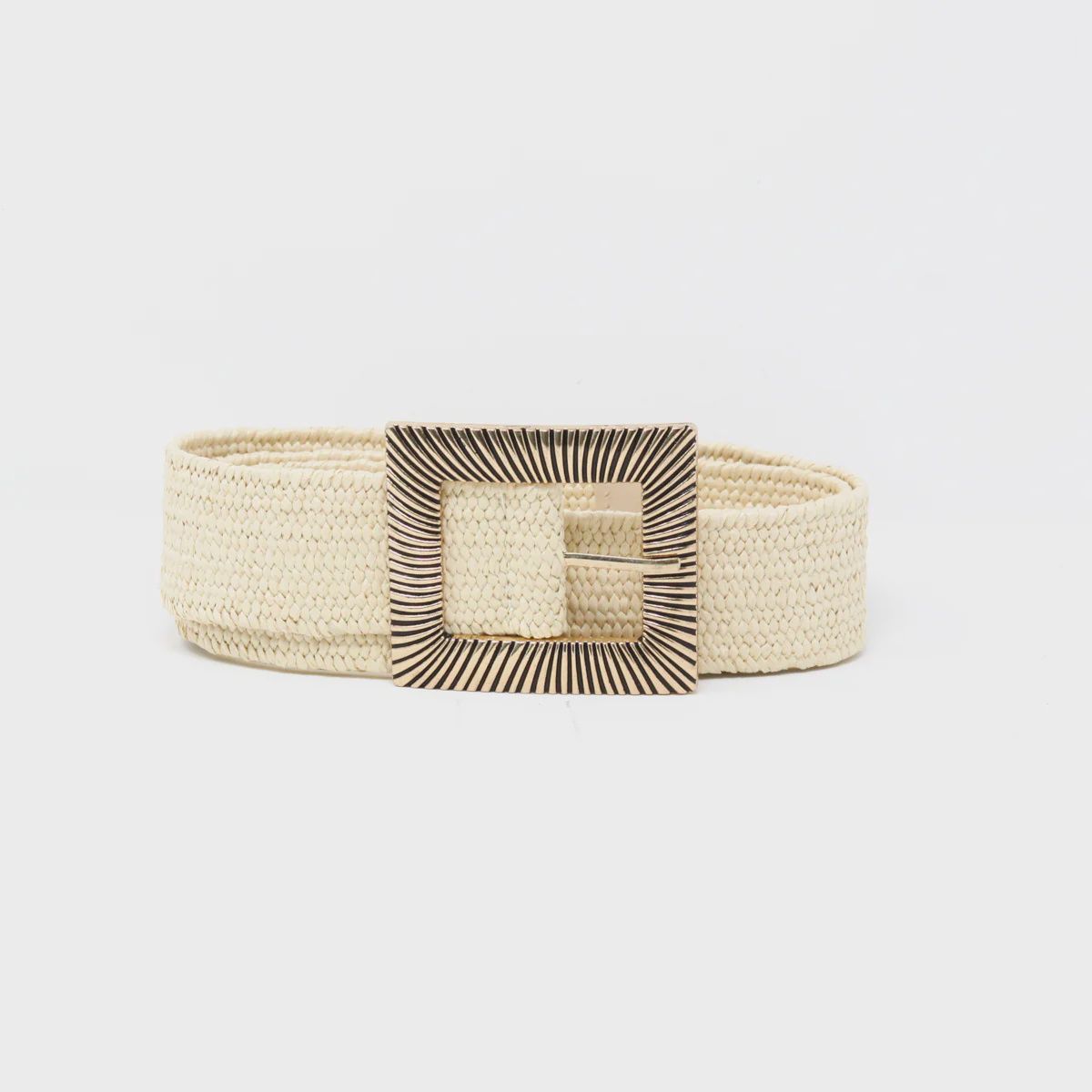Stretch Belt w/Raffia (CINT-10.3), Color: Ivory, Size: One Size