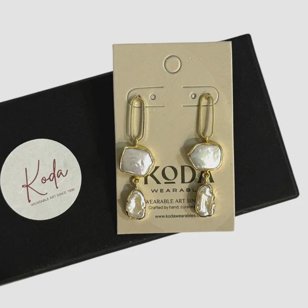 Gold Paperclip Drop w/ MOP Dangles