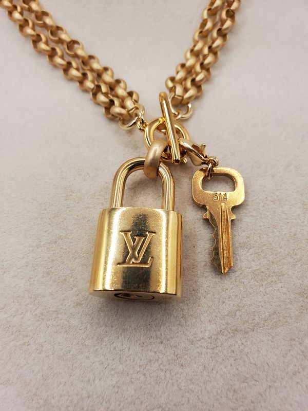 Louis Vuitton Lock &amp; Key Matte Gold Long Necklace
