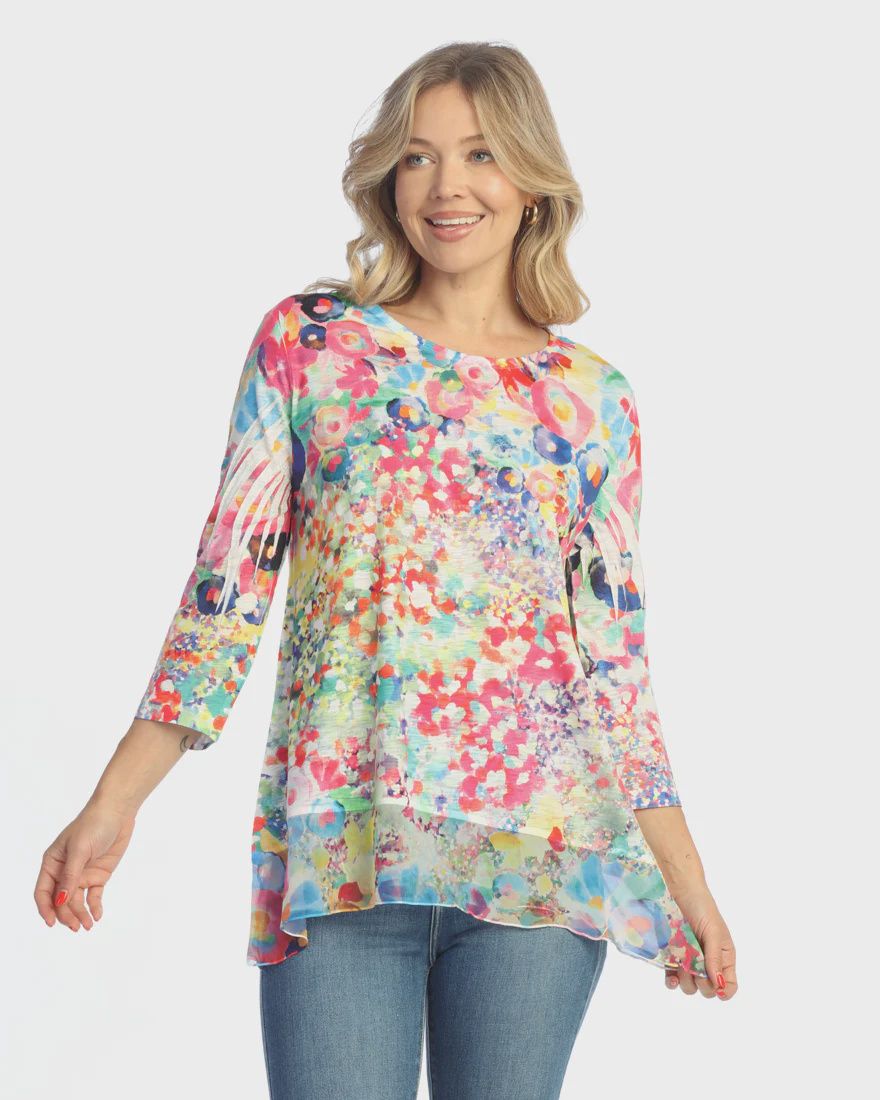 J&amp;J &quot;Meadows&quot; Tunic Top with Flowy Chiffon (63-2085)