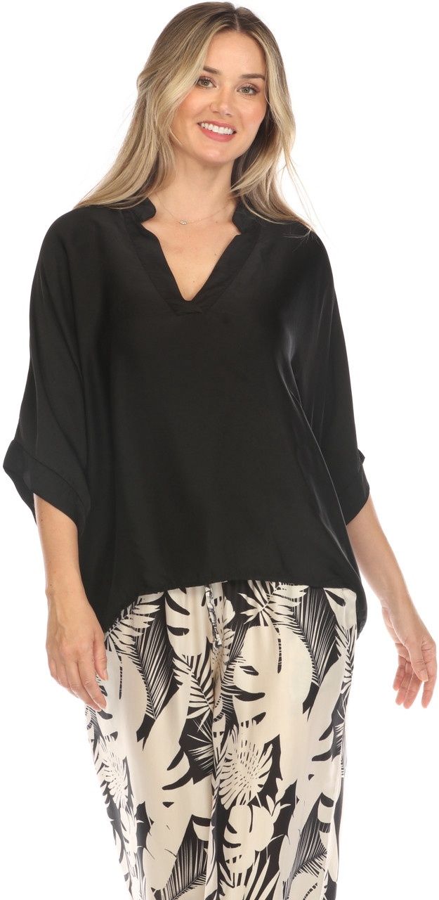 Flora Ashley Silky VNeck Top (9746) Black