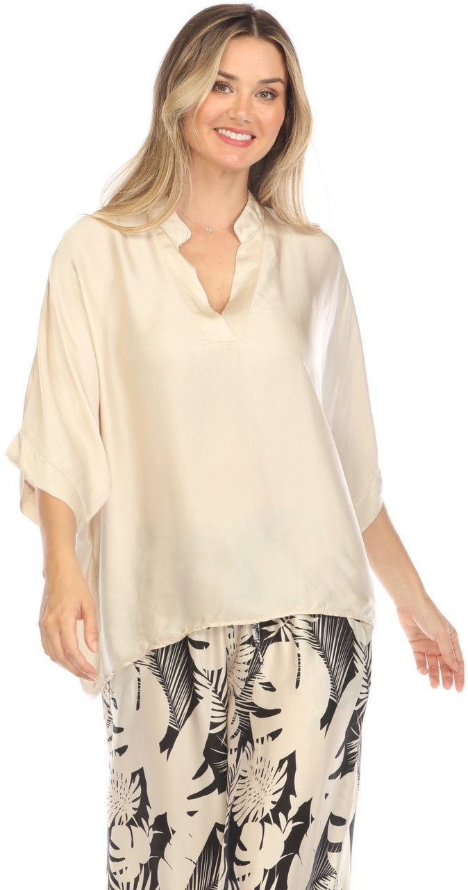 Flora Ashley Silky VNeck Top (9746) Natural