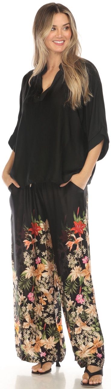 Flora Ashley Silky Flowy Print Pant (9752) Tropical